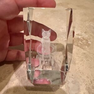 3D Laser Crystal Cat Looking Into Fishbowl Engraved Keepsake Paperweight Glass